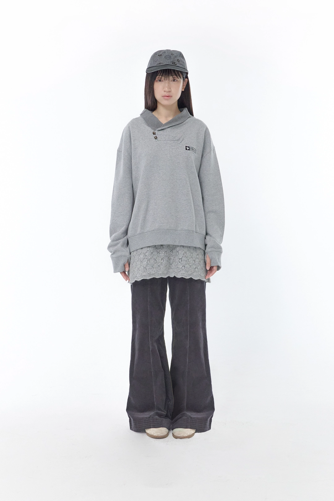 허그유어스킨 High-neck button sweatshirt (Gray) 상품 이미지 2