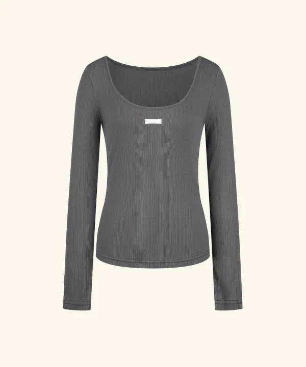 Letters Two-Way Slim T-Shirt ( Charcoal )