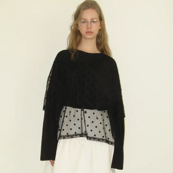 DOT SHEER LAYERED LONG SLEEVE BLACK