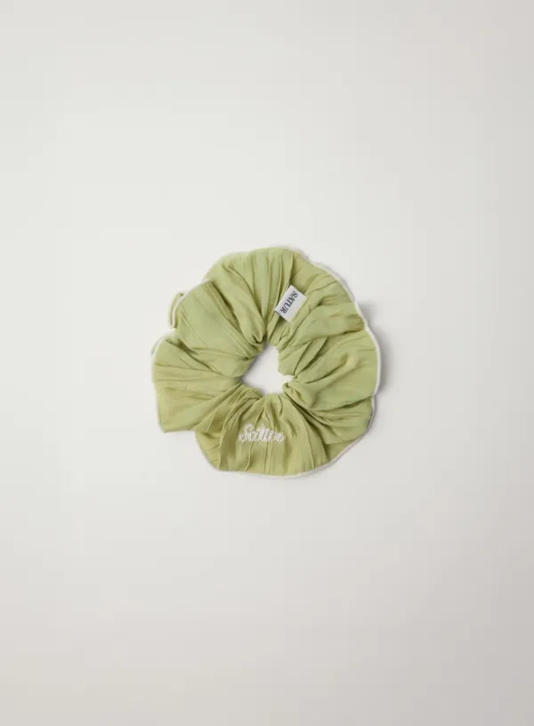 (W) Wrinkle Color Block Scrunchie - Olive Green