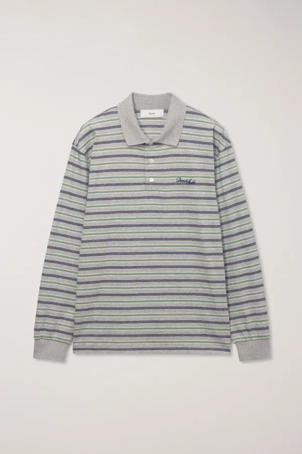UNISEX MULTI STRIPE COLLARED T-SHIRT MELANGE GREY STRIPE_UDTS6C119G2