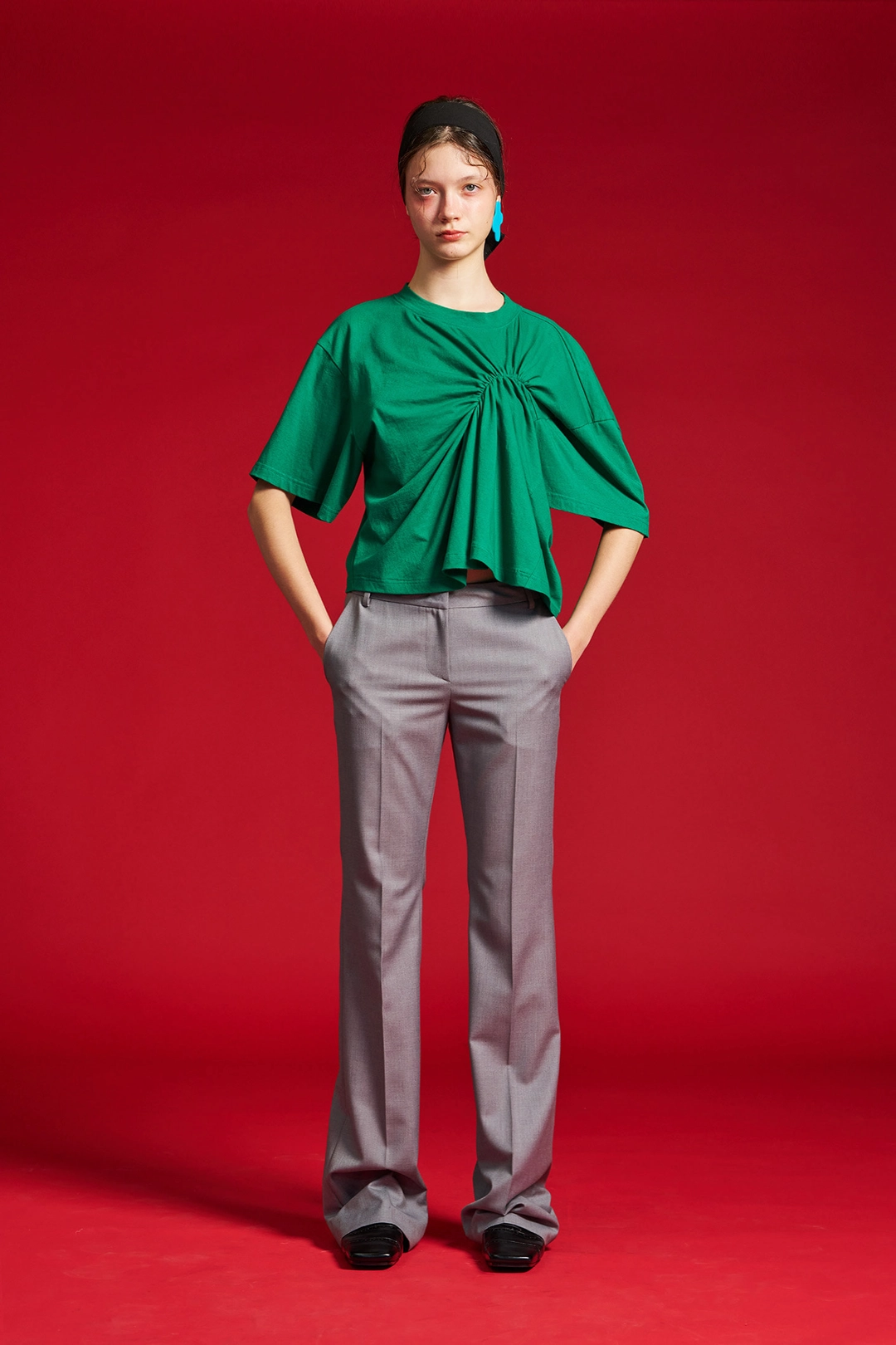 푸쉬버튼 SS26 GREEN DRAPED JERSEY T-SHIRT 상품 이미지 2