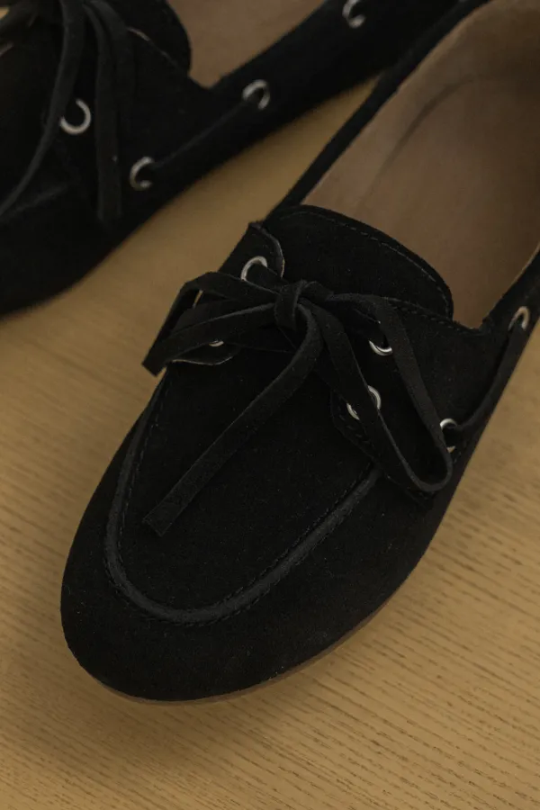 LACE UP SUEDE LOAFER_BLACK