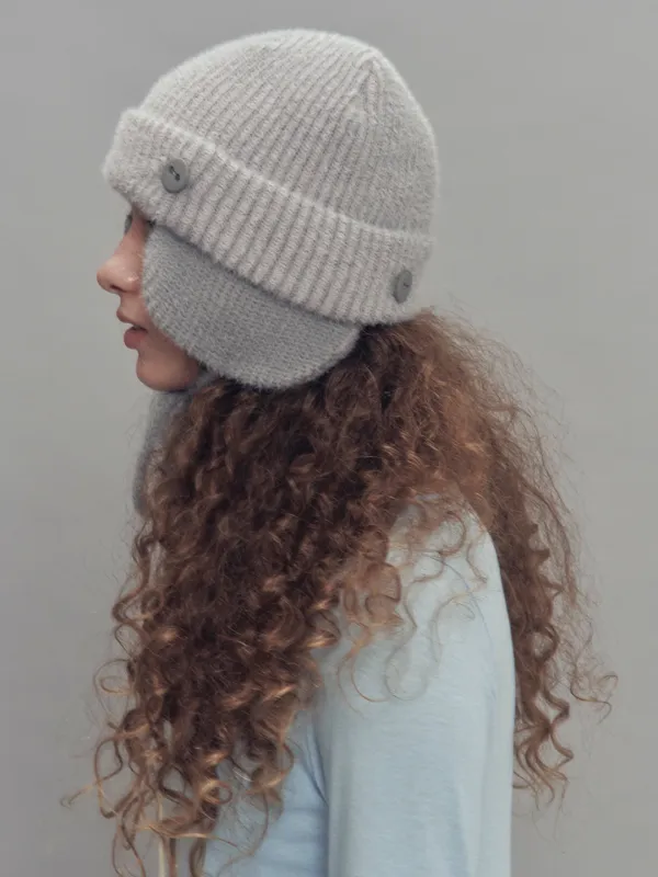 2 WAY EARFLAP BEANIE TWO TONE MIX PINK MELANGE