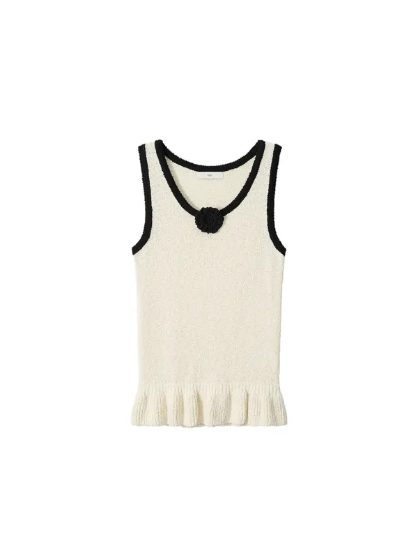 Corsage Ruffle Knit Sleeveless Ivory