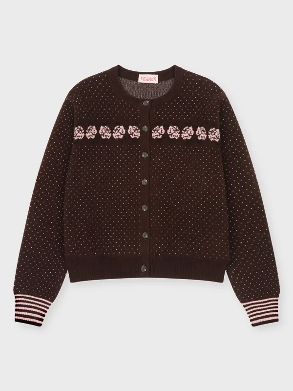[이나 Pick] 로즈 도트 메리노울 니트 가디건 (2C) (Brown)