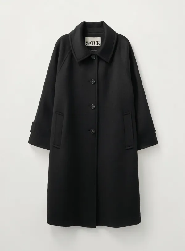 (W) A-Line Wool Blend Single Coat - Black