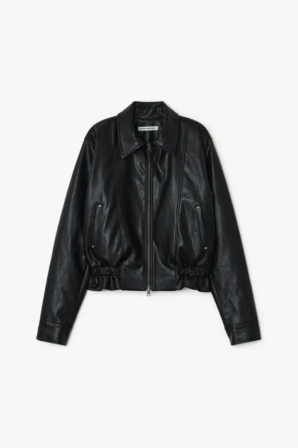 FAUX LEATHER FRILL JUMPER, BLACK