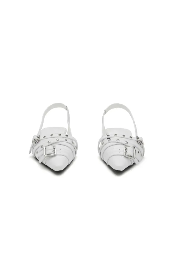 BUCKLE STUD AND EYELET SLINGBACKS IN WHITE
