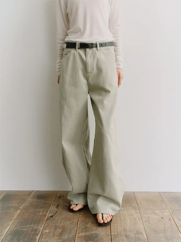 TIS CURVED COTTON PANTS_MINTGREY