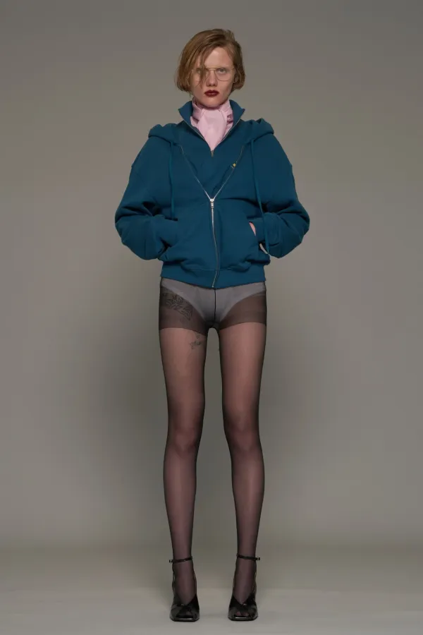 FW26 DARK GREEN LAYERED HALF-ZIP HOODIE