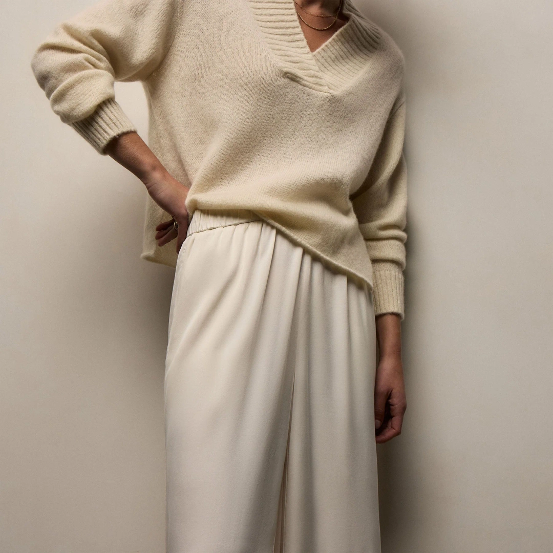 제임스펄스 Satin Drawstring Wide Leg Pant - Ivory Pigment 상품 이미지 3