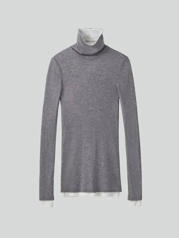 CONTRAST WOOL JERSEY TURTLENECK (MELANGE GREY)