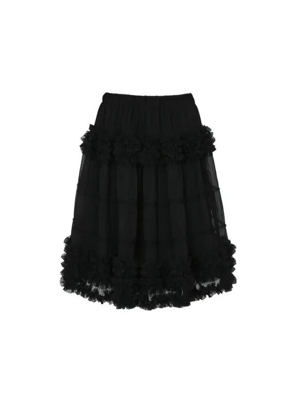 Coy Cancan Frill Midi Skirt (Black)