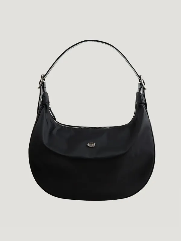 Classic button half moon nylon bag Black