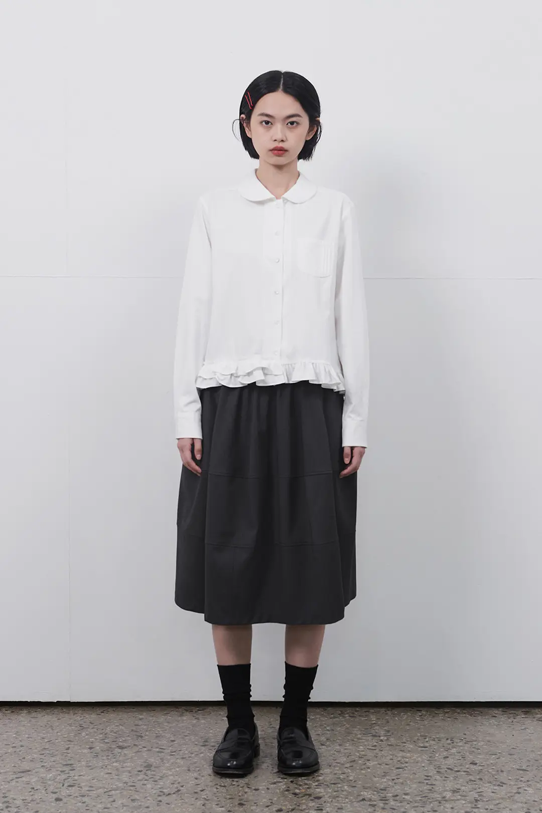 오헤시오 BALLOON BANDING MIDI SKIRT, CHARCOAL 상품 이미지 2