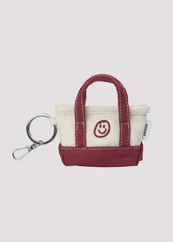KEYRING CANVAS BAG ECRU BURGUNDY