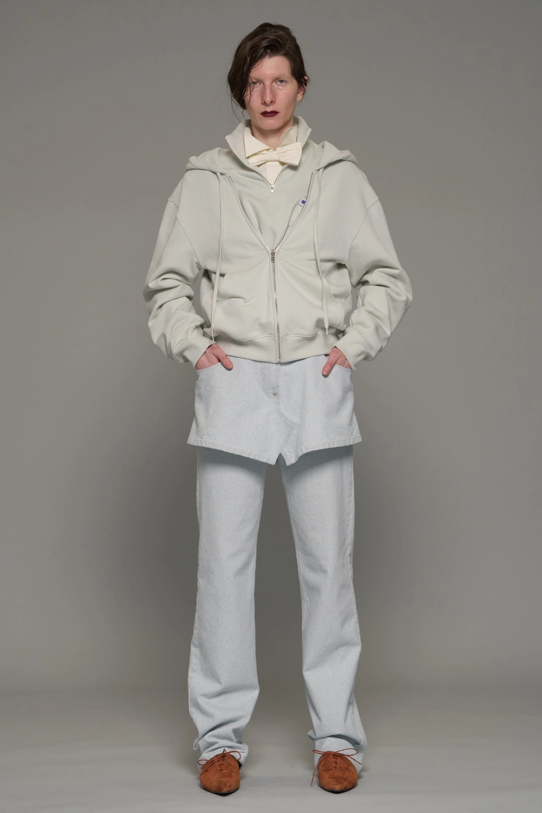 푸쉬버튼 FW26 LIGHT GREEN LAYERED HALF-ZIP HOODIE 상품 이미지 1