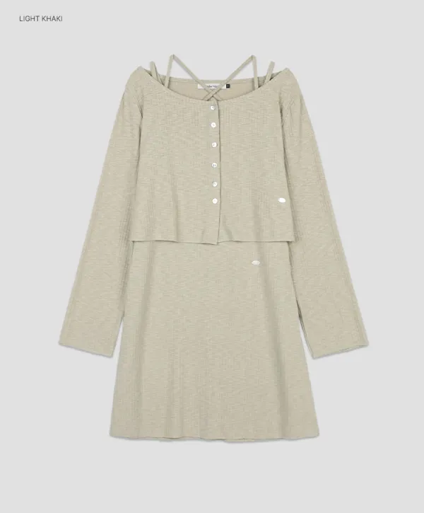 (OP-6317)CARDIGAN SET-UP RIBBEN DRESS S
