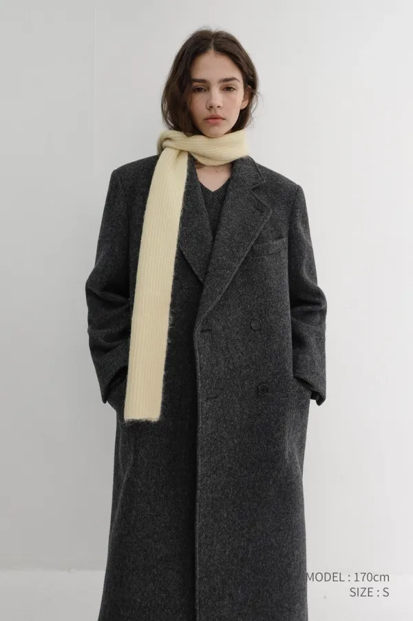 UNISEX LOOSE DOUBLE-BREASTED COAT CHARCOAL MELANGE_UDCO6D127CG