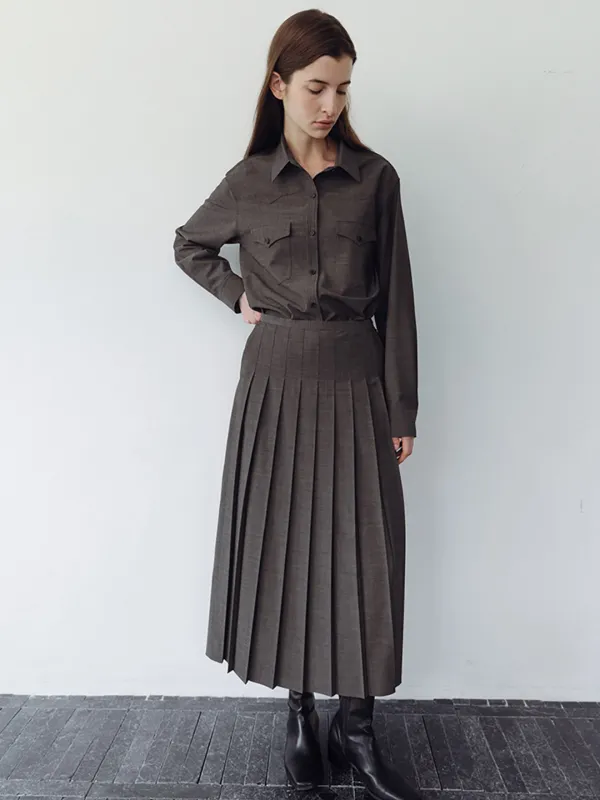 MUTED PLEATS WOOL SKIRTS_CHARCOAL