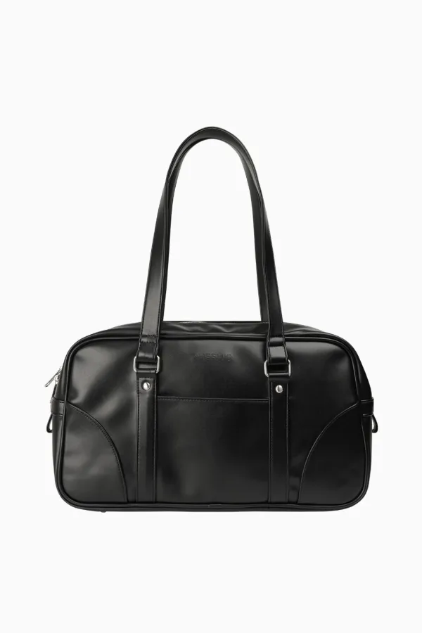 VINTAGE SQUARE LEATHER TOTE BAG, BLACK
