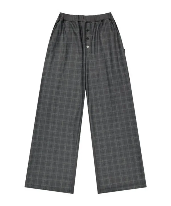 Check Sleep Jersey Pants / Charcoal