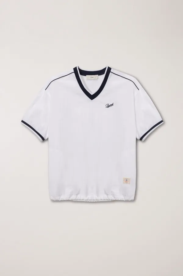 UNISEX V-NECK WOVEN TOP WHITE_UDTS6B124WT