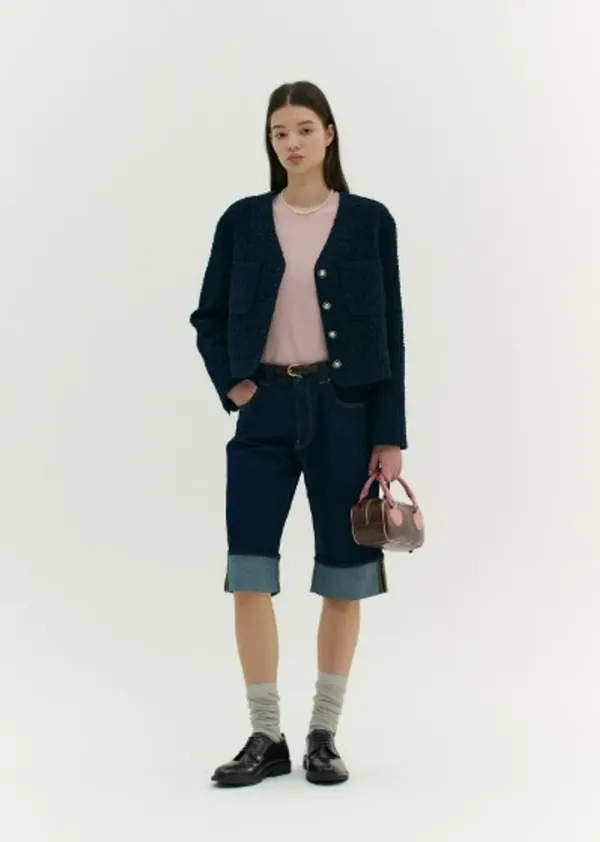V-NECK POCKET TWEED JACKET (dark navy) [남상지 착용]