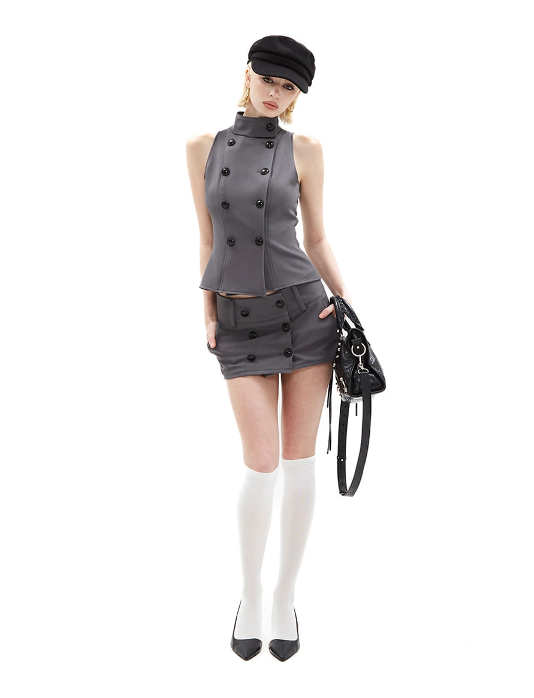 힐다 Tailored Half-Neck Button Vest [Gray] 상품 이미지 2