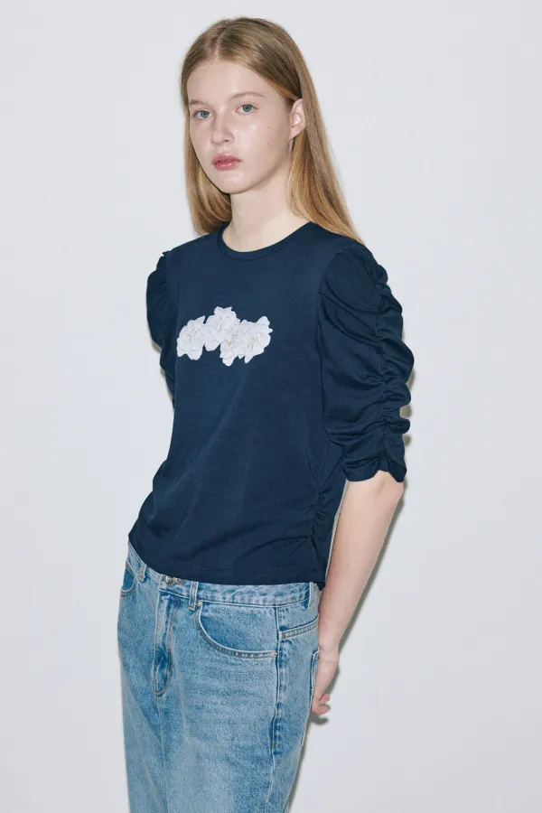 Soft Shirring T-Shirt (Navy)