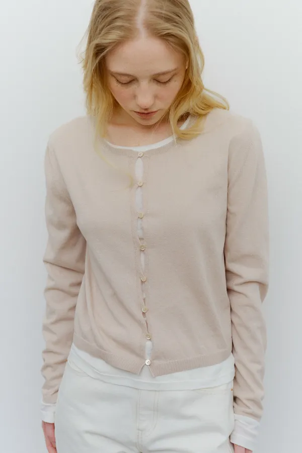 cotton hemp button cardigan (light beige)
