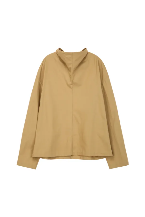 Cowl Neck Cotton Shirt, Beige