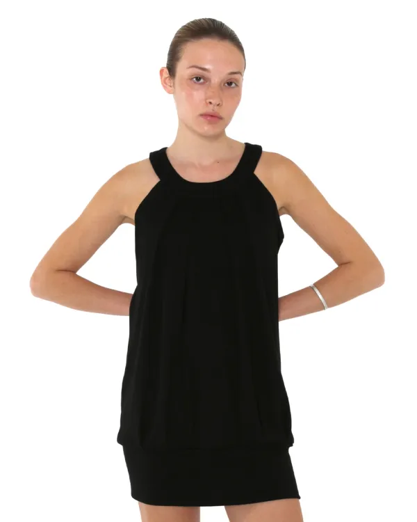 DRAPE HALTER MINI DRESS, BLACK