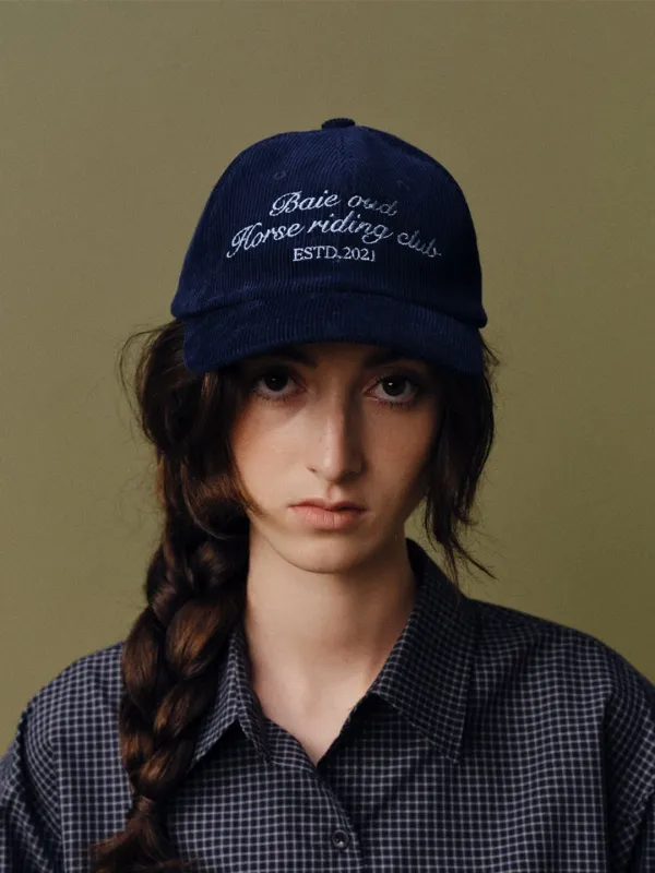 Corduroy horse riding club ball cap_navy