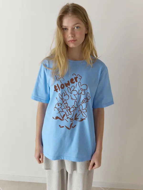 A FLOWER DRAWING T-SHIRT_LIGHT BLUE