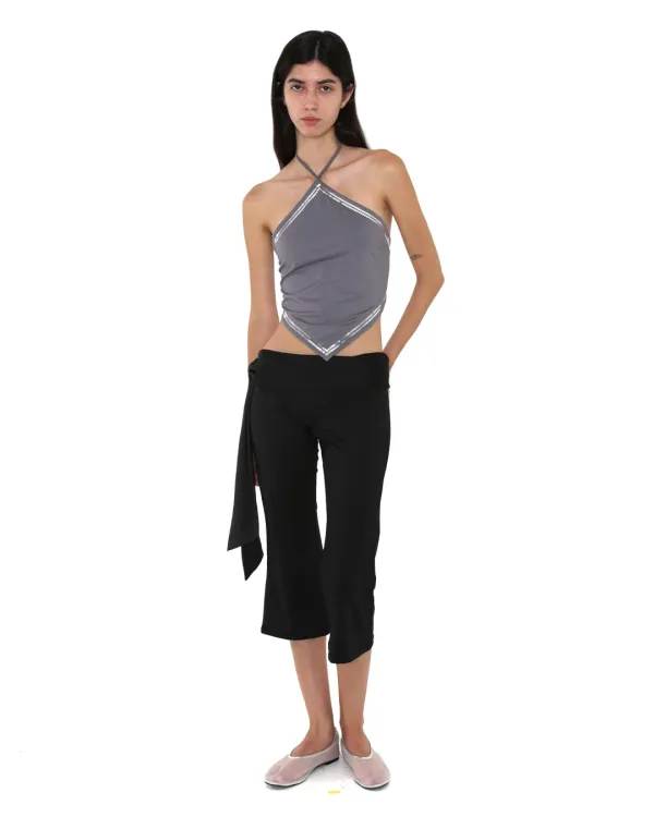 SIDE TIE CAPRI PANTS, BLACK
