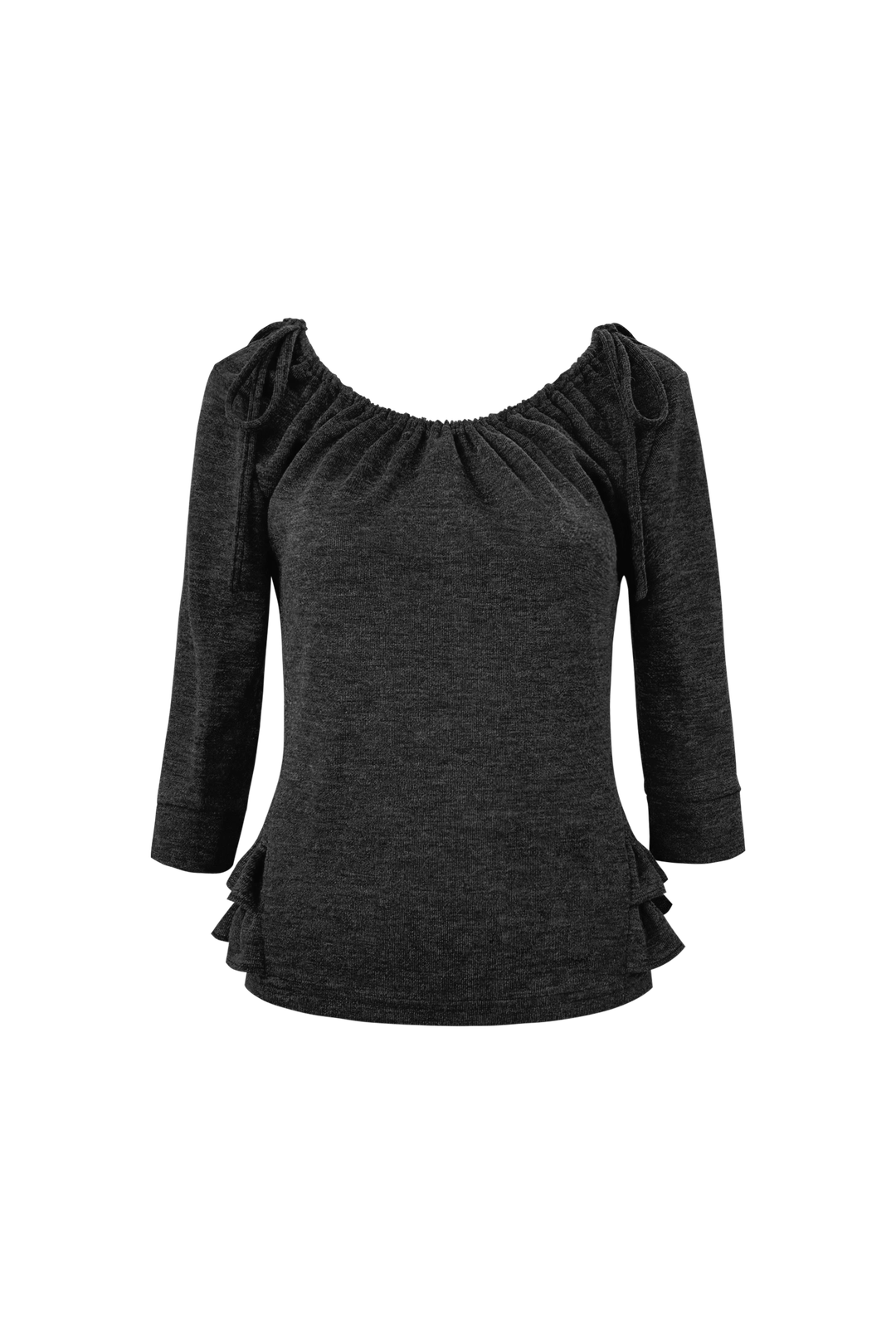 체메씨 SHIRRED MID-SLEEVE FRILL TOP (CHARCOAL) 상품 이미지 1