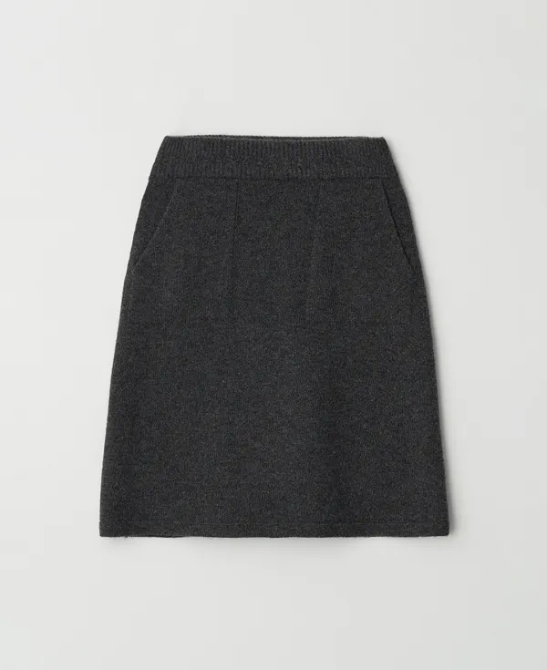 Wool blended Mid Skirt  (Charcoal)
