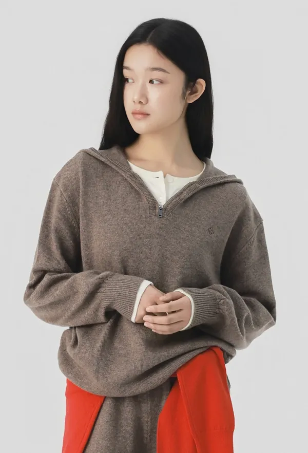 [9/23 순차 출고 예정] Nelia Wool Hood Knit (Brown)