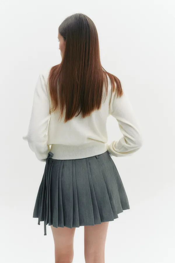 [아이브 레이, 엔믹스 규진, 스테이씨 윤 착용] Mini Ribbon Pleats Skirt Gray