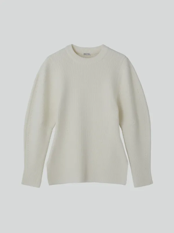 VOLUME SLEEVE STRUCTURED KNIT TOP (IVORY)