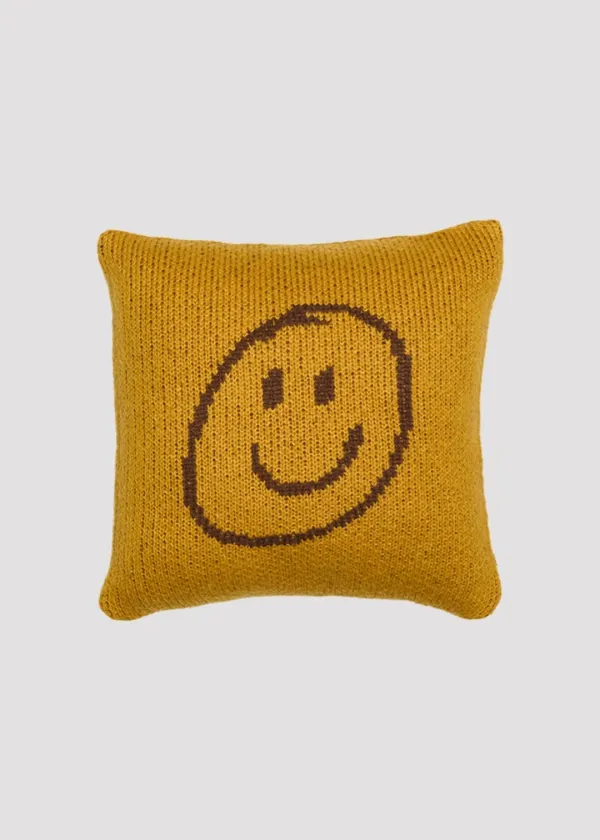 KNIT CUSHION COVER LOVE MUSTARD