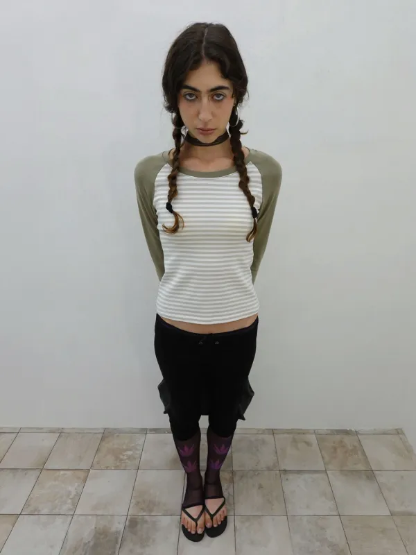 Striped Raglan Tee Khaki