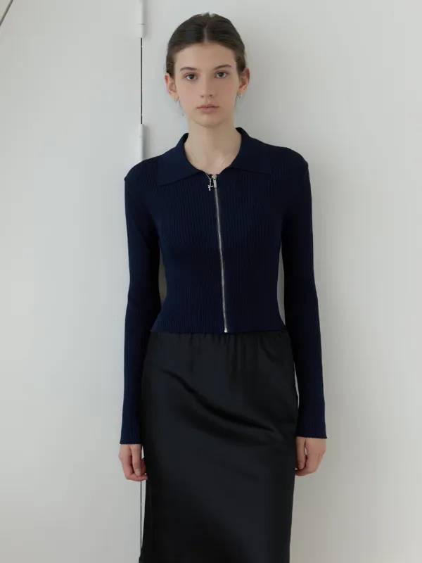 Lene knit zip-up cardigan (navy)