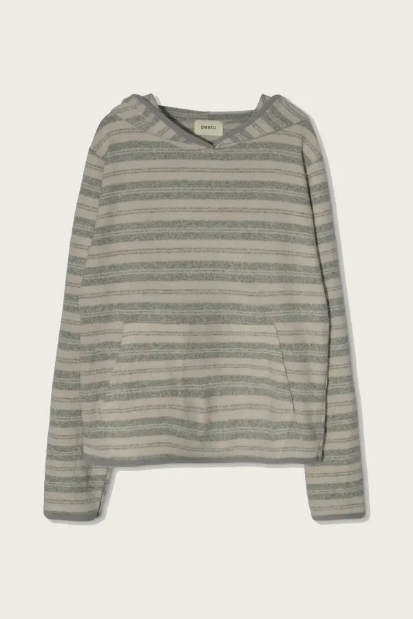 STRIPE SWEAT HOODED TOP ROSE