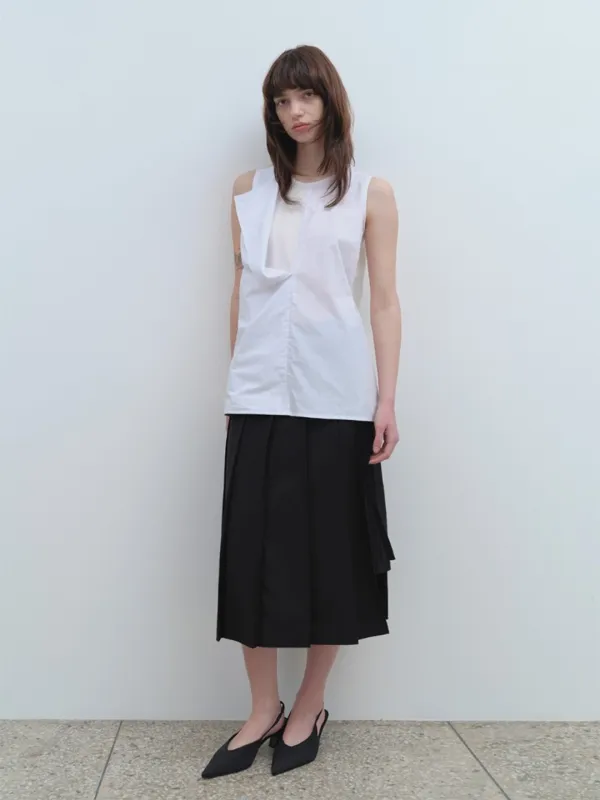 Zipper Layer Pleats Skirt [Black]
