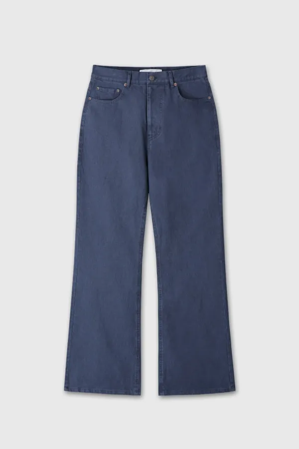 (W) WASHED COTTON TWILL LOOSE FLARED JEANS_ PURPLE BLUE