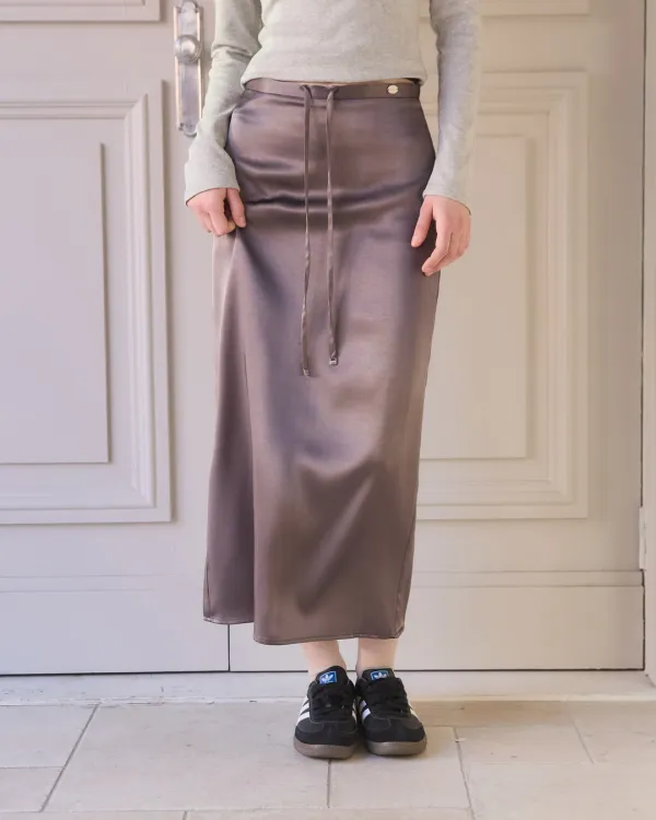 Satin long H line skirt - charcoal