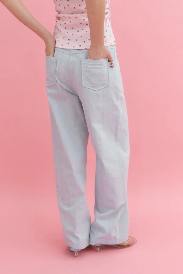Glitter Stone Denim Pants Light Blue